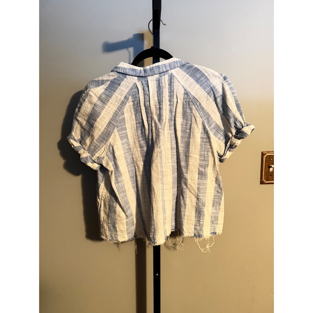 We The Free Free People Striped Button Down Shirt Blue White Linen Blend Large - Picture 2 of 4